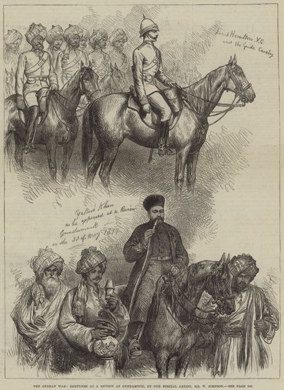 The Afghan War, Sketches at a Review at Gundamuck by William Crimea Simpson